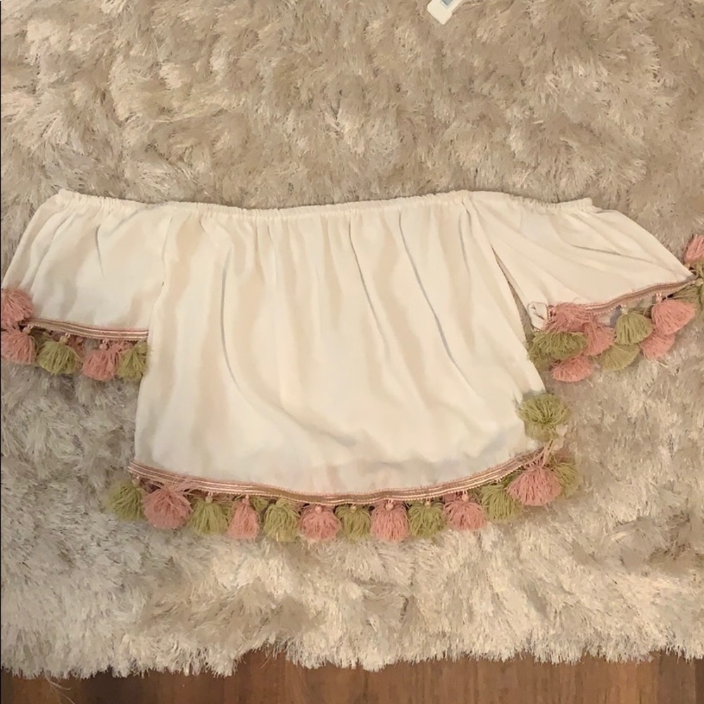 Pom Pom Off the Shoulder Top